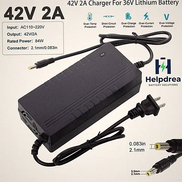 42V 2A Charger DC 5.5x2.1mm Plug 36V Electric Bike Lithium Battery Fast Charging