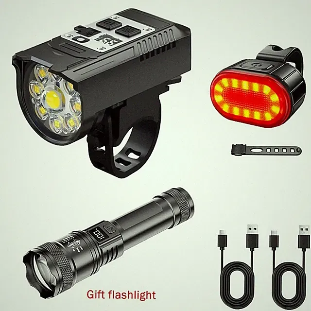 9LED USB-C Rechargeable Bike Light Waterproof Ultralight Handlebar Flashlight