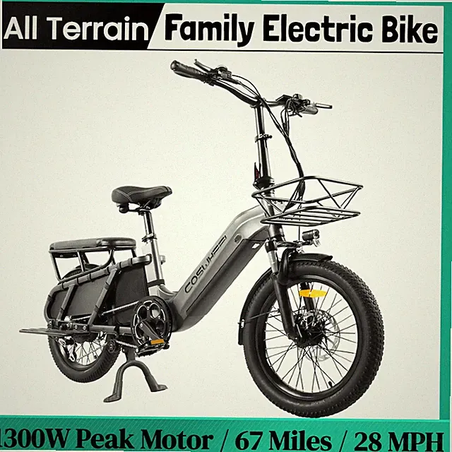 Electric Cargo Bike 28mph 48v 1300w Heavy Duty Family Electric Bike All Terrain