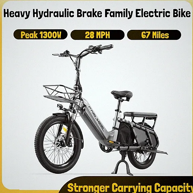 Electric Cargo Bike 28mph 48v 1300w With Seat Off Road Family Electric Bike