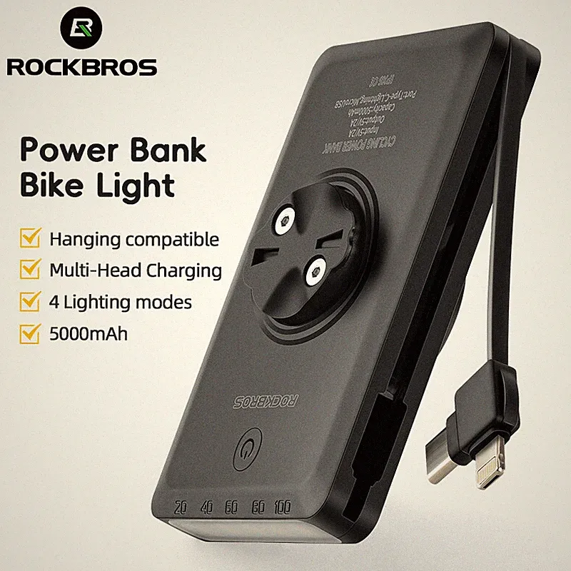 ROCKBROS Bike Light with Built-in Power Bank 5000mAh Portable Mobile Charger